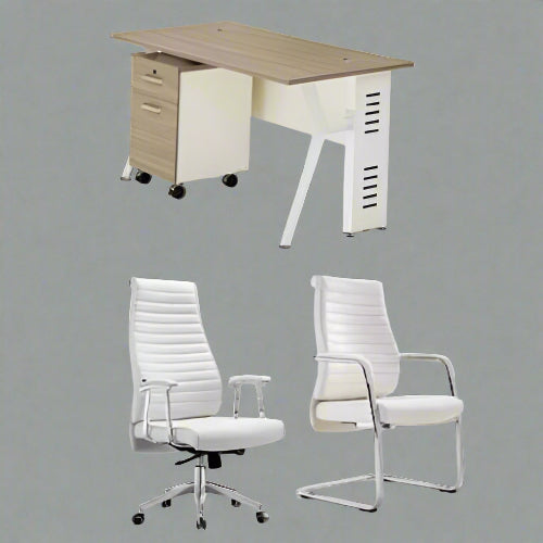 1.2 Metre Office Table and White Swivel Chair with 1 Visitor Chairs @HOG - Home Office Garden Online Marketplace