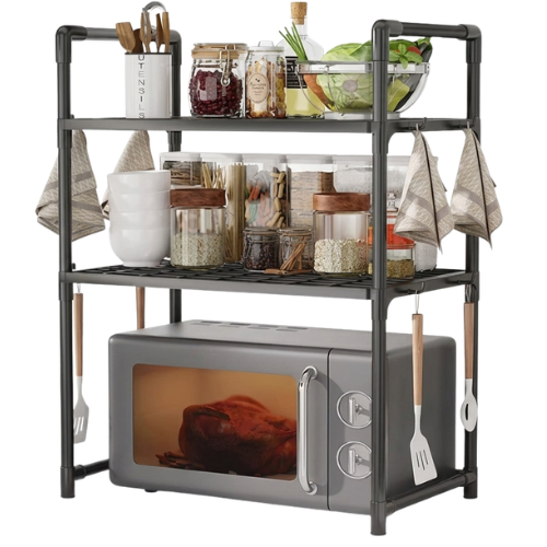 3-Tier Microwave Storage Rack, Kitchen Organizer with Hooks @HOG - Home, Office, Garden, Online Marketplace