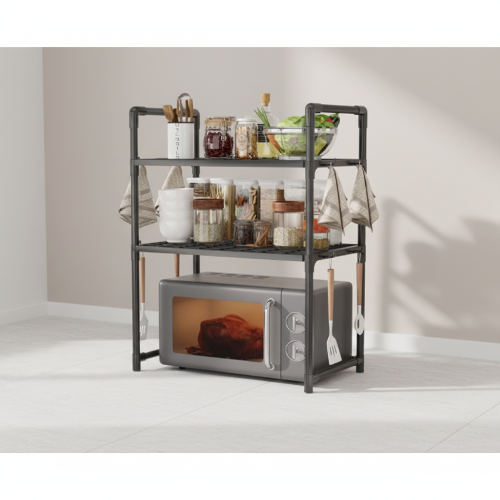 3-Tier Microwave Storage Rack, Kitchen Organizer with Hooks @HOG - Home, Office, Garden, Online Marketplace