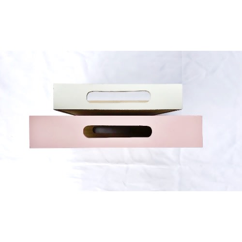 Wooden Serving Tray with Hawdles - Pink & White - Set of 2