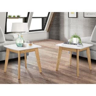 Walker Edison Retro Modern End Table, Set of 2 - White/natural
