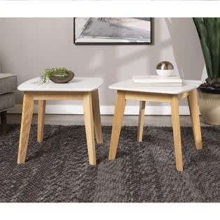 Walker Edison Retro Modern End Table, Set of 2 - White/natural