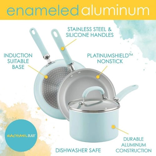 Rachael Ray Enameled Cookware Set - Light Blue Shimmer - 13-Piece