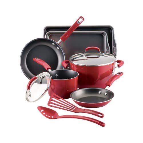 Rachael Ray Classic Brights 10-Piece Porcelain Enamel Nonstick Cookware Set