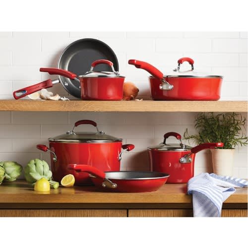 Rachael Ray Classic Brights 10-Piece Porcelain Enamel Nonstick Cookware Set