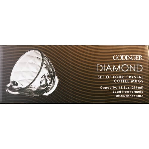 Godinger Diamond Patterned Set of 4 Crystal Coffee Mugs - 13.5oz - 399ml