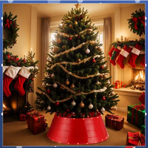 Red Metal Christmas Tree Skirt - 35 Inches (88.9 Cm)