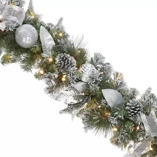 9ft Pre-lit Garland with Plug in Lights - Silver
