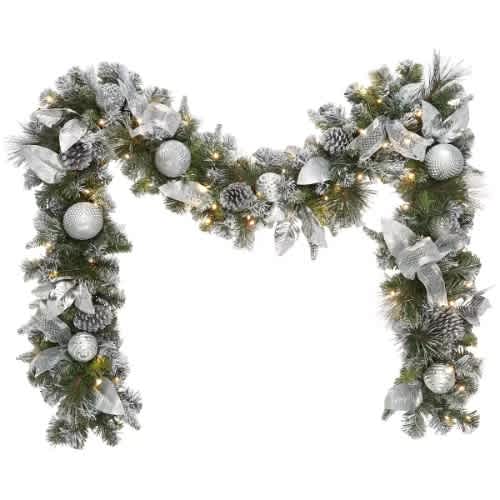 9ft Pre-lit Garland with Plug in Lights - Silver