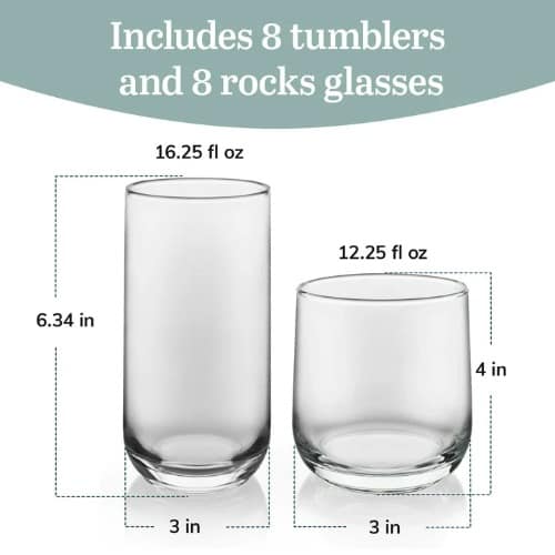 Libbey Ascent Tumbler and Rocks Glass Set - 16 Pieces