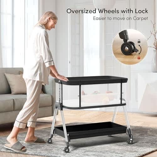 Fodoss Baby Bassinet Bedside Sleeper with Wheels and Storage Tray