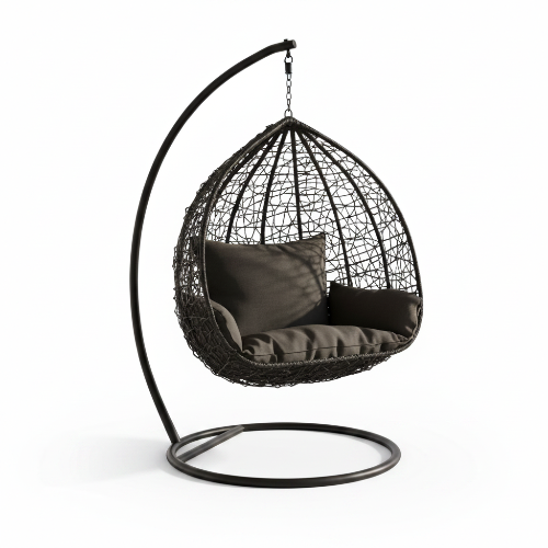 Black Wicker Swing Chair with Cushion