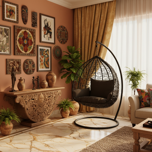 Black Wicker Swing Chair with Cushion
