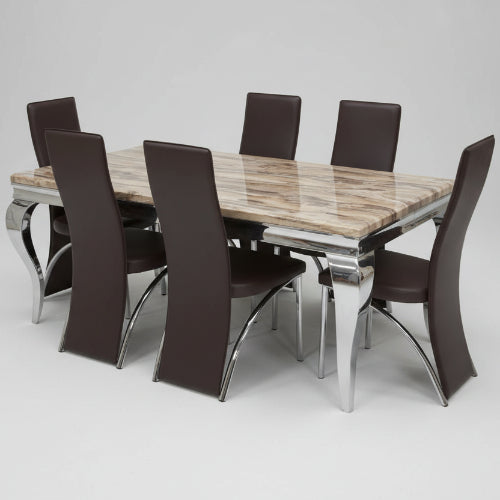 Dining Marble Top Table with 6 Sitting Chairs @HOG - Home Office Garden Online Marketplace