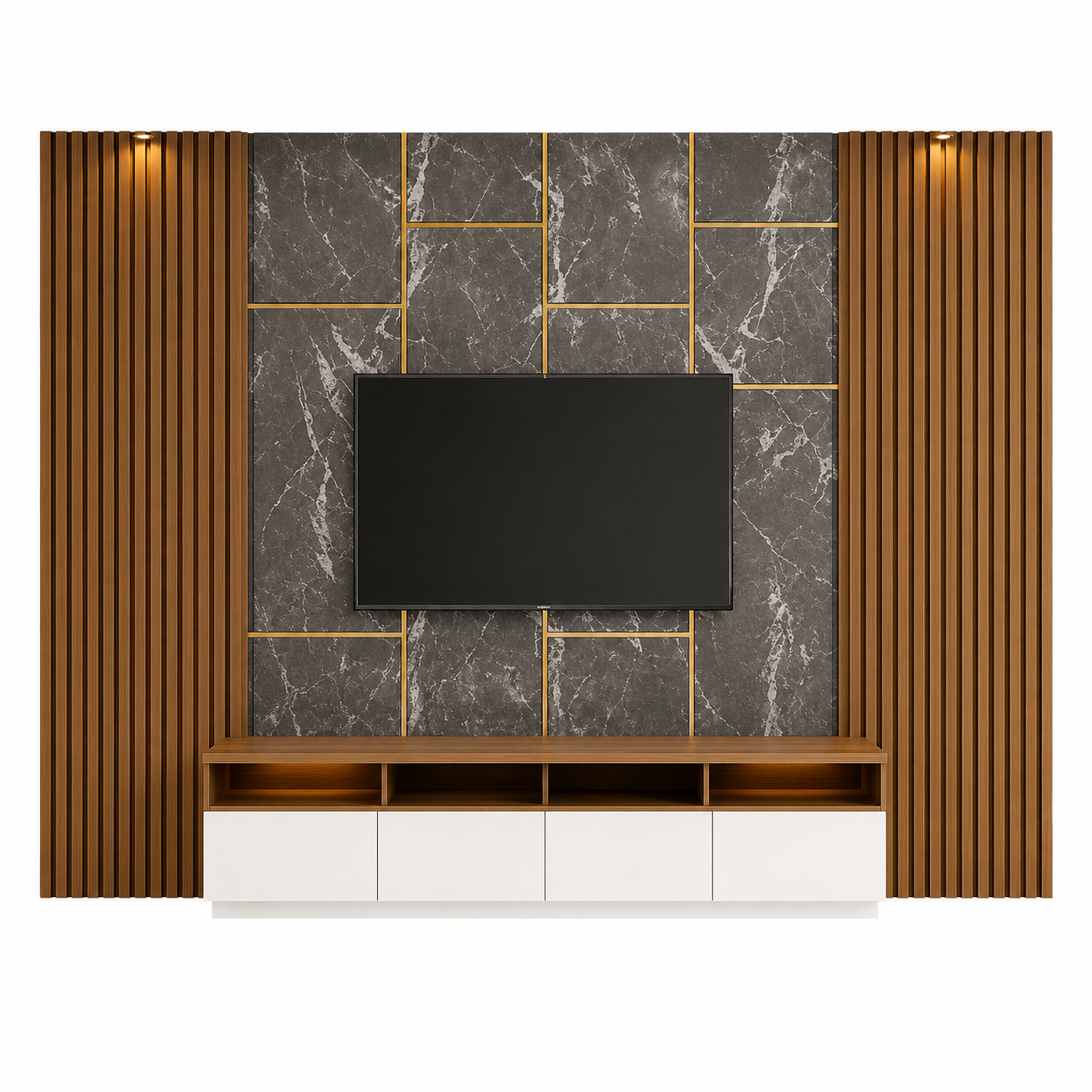 Elegant modern TV feature wall design with flute panel