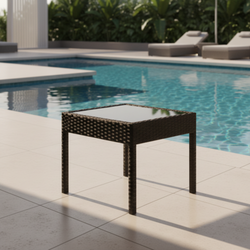 Goplus Rattan Patio Table with Transparent Glass Top