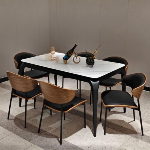Luxury White Marble Dining Table Set with Black & Gold Accents @HOG - Home, Office, Garden, Online Marketplace