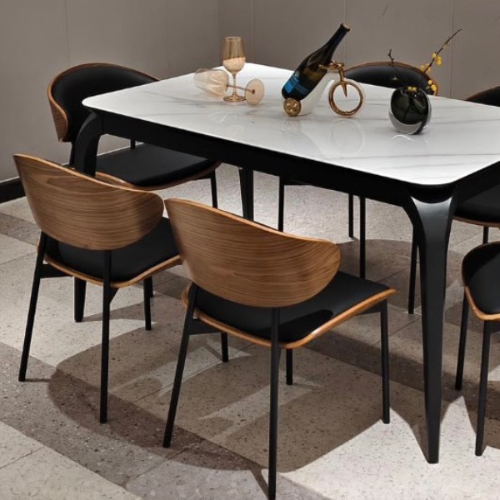 Luxury White Marble Dining Table Set with Black & Gold Accents @HOG - Home, Office, Garden, Online Marketplace