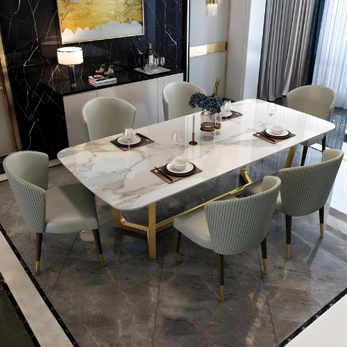 Modern Marble Dining Table & Upholstered Chair Set @HOG - Home, Office, Garden, Online Marketplace