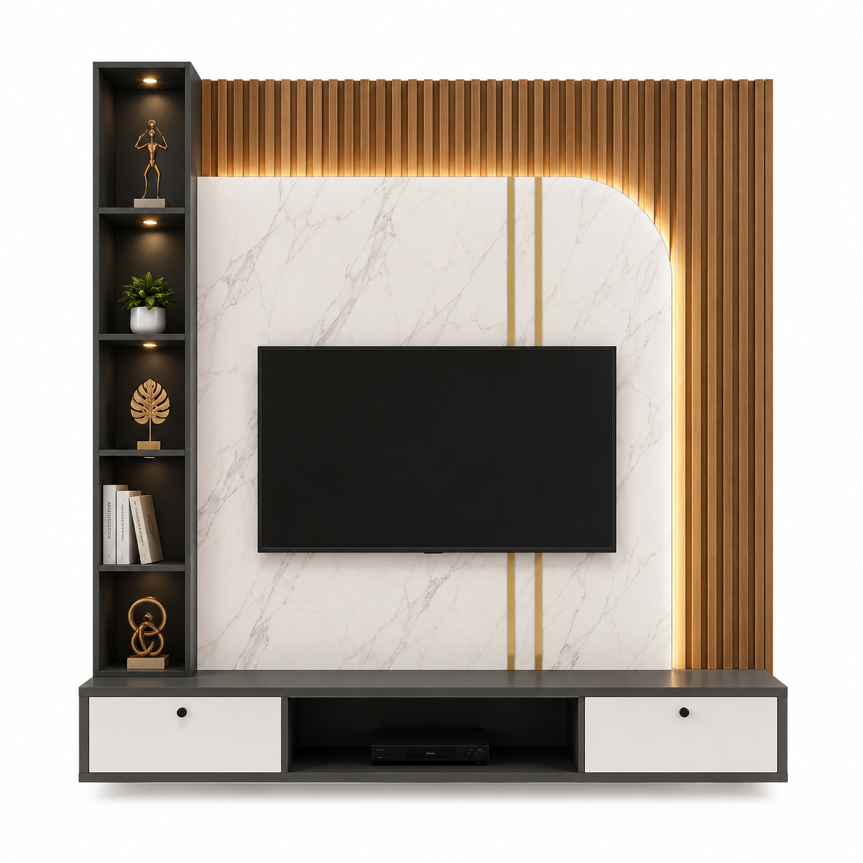 Modern luxury TV wall unit design with flute panel
