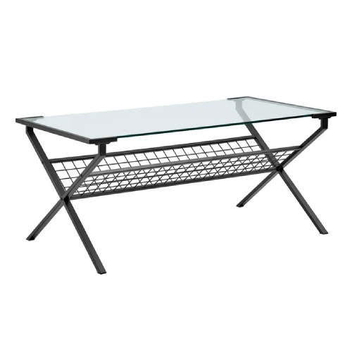 Walker Edison 42" Modern Metal & Glass Coffee Table With Magazine Holder - Black. Home Office Garden | HOG-HomeOfficeGarden | online marketplace