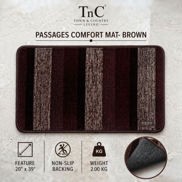 T'n'C Town & Country Living Passages Comfort Mat- Brown