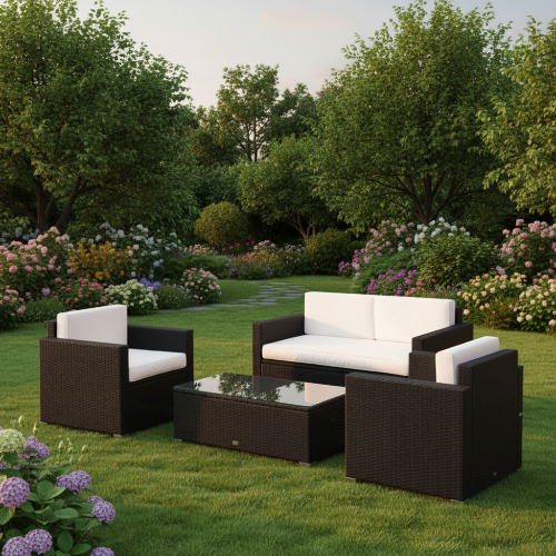 Rattan 4-Piece Cushioned Patio Furniture Set