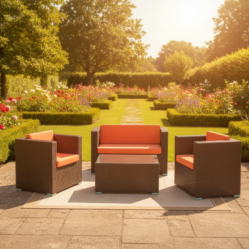Rattan 5-Piece Cushioned Patio Furniture Set