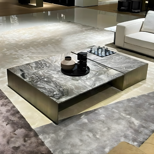 Rectangular Low-Profile Stone Coffee Table with Solid Block Base @HOG - Home, Office, Garden, Online Marketplace