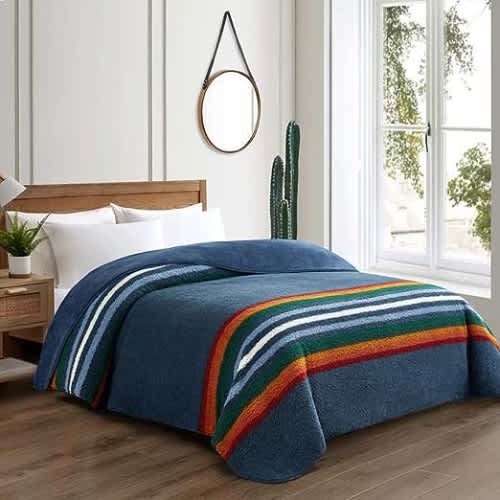 Sherpa Fleece Blanket Serape Stripe Blue King - 284cm X 233cm. Home Office Garden | HOG-HomeOfficeGarden | online marketplace