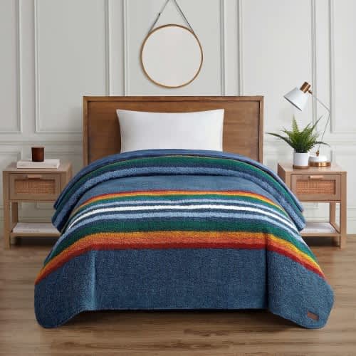 Sherpa Fleece Blanket Serape Stripe Blue King - 284cm X 233cm. Home Office Garden | HOG-HomeOfficeGarden | online marketplace