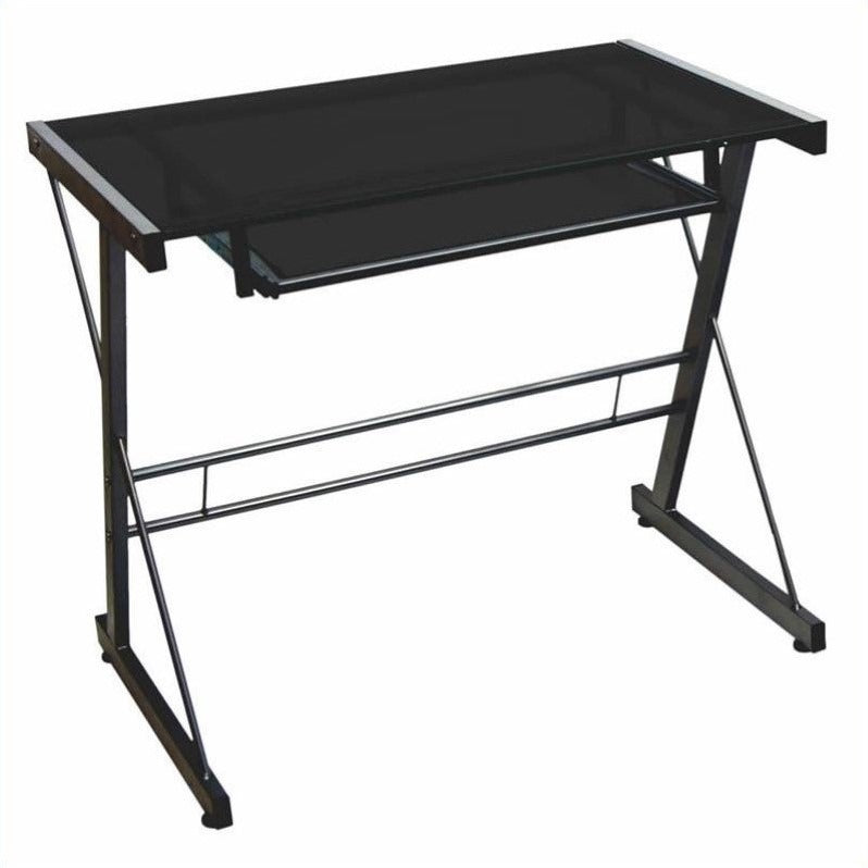 Walker Edison Glass Metal Solo Computer Desk, Glass, Black, 31-inch Home Office Garden | HOG-HomeOfficeGarden | HOG-Home.Office.Garden
