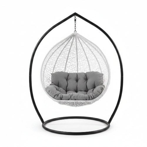 White Wicker Swing Chair with Cushion