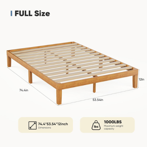 Wooden Slatted Bed Frame with Natural Finish and Raised Support Base 6ft x 4.5ft @HOG - Home, Office, Garden, Online Marketplace
