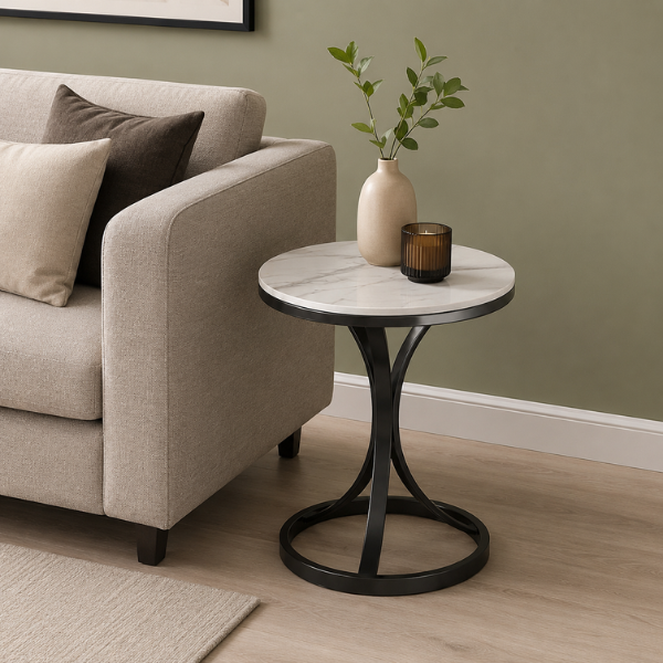 Round Marble Mini Table – Black