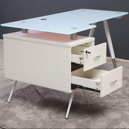 1.6 Metre Glass Top Office Desk - White @HOG - Home Office Garden Online Marketplace