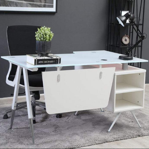 1.6 Metre Glass Top Office Desk - White @HOG - Home Office Garden Online Marketplace