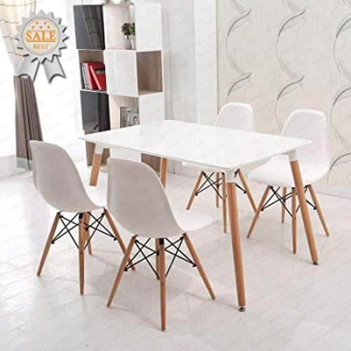 KOSY KOALA White Wood Style Rectangular Wooden Dining Table and 4 Chairs Set @HOG - Home Office Garden Online Marketplace