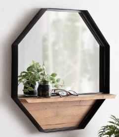 Karfe Rustic Farmhouse na Vintage da Madubin bangon itace Tare da Shelf
