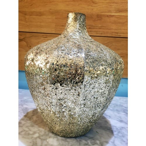 Decorshore Fired Gold Vase With Striped Crackled Glass Mosaic
