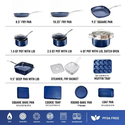 Granite Stone Diamond Cookware & Bakeware Set - 20 Pcs