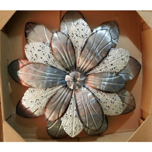 Modern Floral Wall Decor Silver Grey Metal - Juniper Ivory