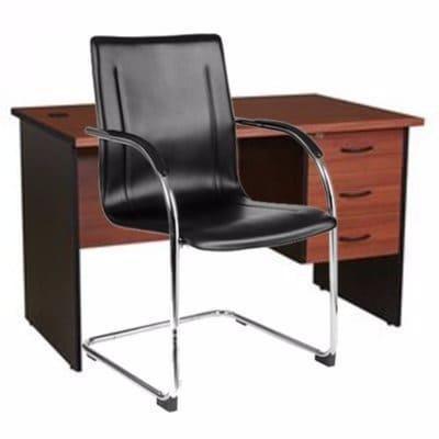 Office Desk-4ft and 601 Leather Visitors Chair Combo=BLKL
