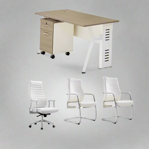 1.2 Metre Office Table and White Swivel Chair with 2 Visitor Chairs @HOG - Home Office Garden Online Marketplace