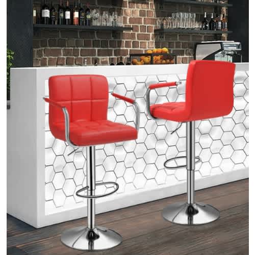 Backrest + Armrest Chrome Faux Alawọ Aro Bar otita Swivel - Brown
