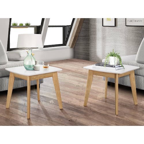 Walker Edison Retro Modern End Table, Set of 2 - White/natural