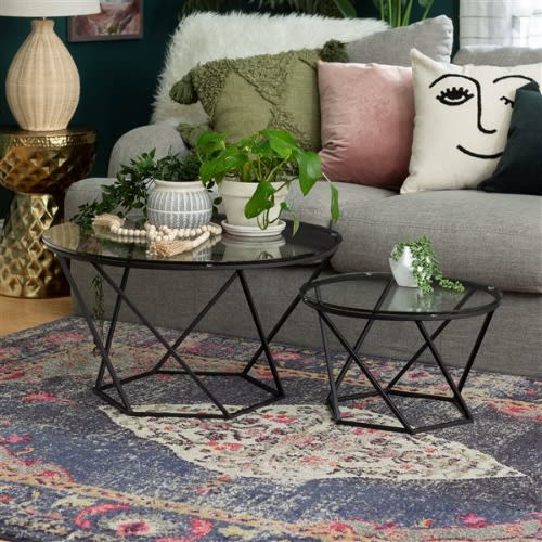 Walker Edison Geometric Glass Nesting Coffee Tables - Black