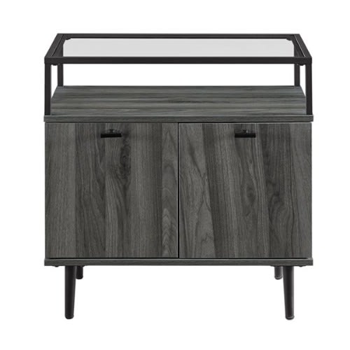 Walker Edison Modern Glass Top 2-door Side Table - Slate Grey. Home Office Garden | HOG-HomeOfficeGarden | online marketplace