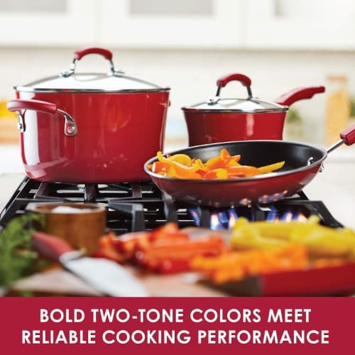 Rachael Ray Classic Brights 10-Piece Porcelain Enamel Nonstick Cookware Set