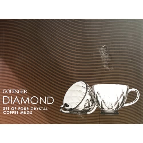 Godinger Diamond Patterned Set of 4 Crystal Coffee Mugs - 13.5oz - 399ml